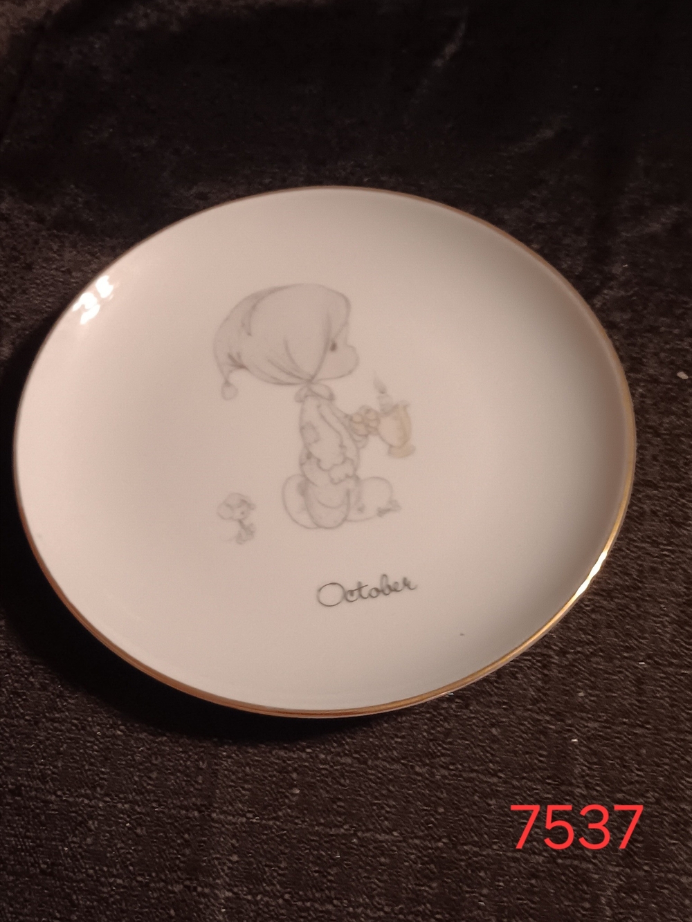 Precious Moments White Plate with Gold Trim October